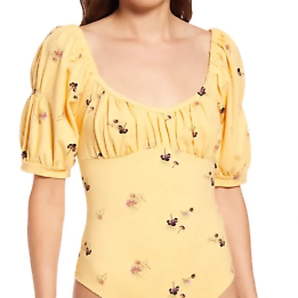 NWOT -Free People Women's Play Date Bodysuit Buttercup Retail $58 - Picture 2 of 8